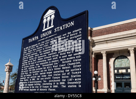 Marqueur historique Union Station, Tampa, Tampa, FL, USA Banque D'Images