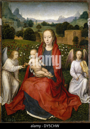 Hans Memling La Vierge et l'enfant entre deux anges Banque D'Images