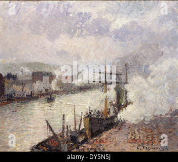 Camille Pissarro bateaux à vapeur dans le Port de Rouen Banque D'Images