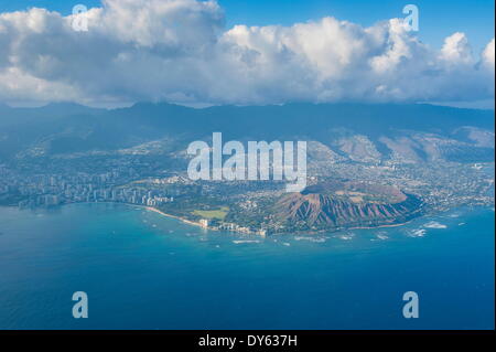 Vue aérienne de la Diamond Head et Oahu, Hawaii, United States of America, Pacifique Banque D'Images