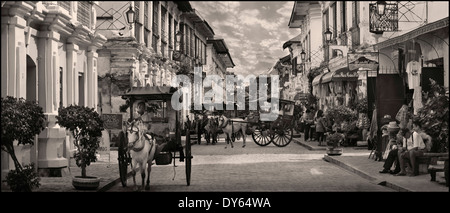 Vue panoramique de Vigan, une ville coloniale espagnole dans Ilocos, l'île de Luzon, Philippines Banque D'Images