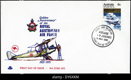 Le pli premier jour commémoratif Australie timbres-anniversaire d'or de la Royal Australian Air Force 9 juin 1971 Adélaïde cachet Banque D'Images