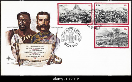 Le pli premier jour commémoratif de l'Afrique du Sud RSA timbres-centenaire de zulu war 1879 - 1979 oblitérée du Rorke Drift 25 Mai 1979 Banque D'Images