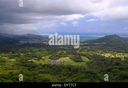Avis de Kaneohe de Pali, windward Oahu, Hawaii, USA Banque D'Images