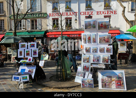 PARIS, FRANCE - Le 6 mars 2011 : les peintres de vendre leur travail sur la célèbre Place du Tertre à Montmartre, Paris, France. Banque D'Images