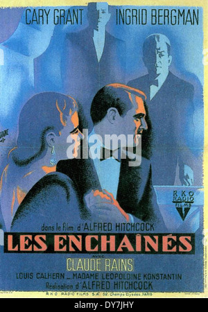 - Célèbre affiche de film français ( Les enchainés )- Réalisé par Alfred Hitchcock - RKO - 1946 Banque D'Images