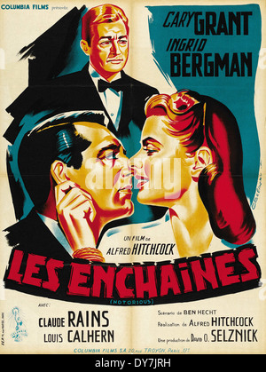 - Célèbre affiche de film français ( Les enchainés )- Réalisé par Alfred Hitchcock - RKO - 1946 Banque D'Images