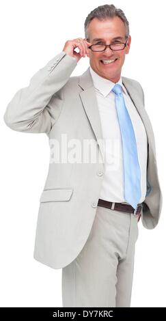 Penser mature businessman touching glasses Banque D'Images