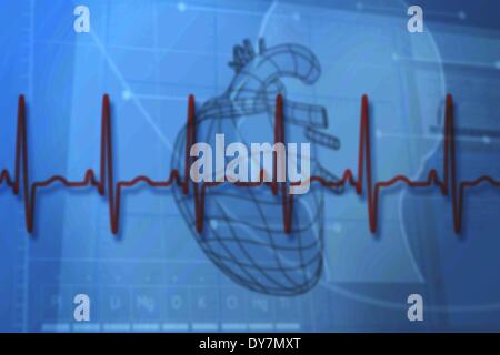 Contexte médical bleu avec coeur et ecg diagramme Banque D'Images