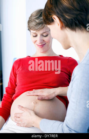 La palpation de l'Abdomen femme enceinte Banque D'Images