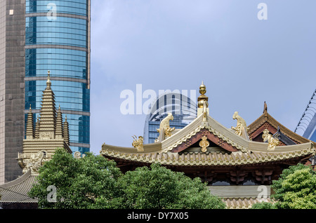 Architecture, le temple de Jing'an, Shanghai, Chine Banque D'Images