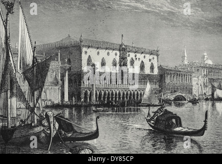 L'Italie. Venise. Palais des Doges. Gravure, 19ème siècle. Banque D'Images