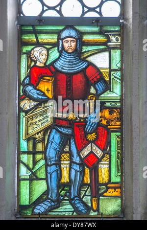 Vitrail de Knight, l'église St Jacob, Rothenburg, Allemagne Banque D'Images