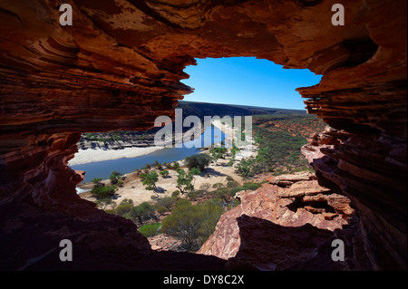 L'Australie, falaise, rock, Kalbarri, parc national, l'ouest de l'Australie, paysage, rivière, débit, falaise, rock, trou Banque D'Images