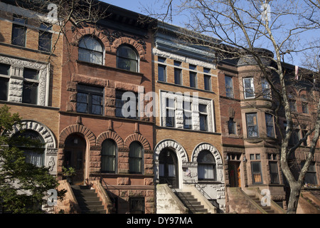 Type haut stoop brownstone maisons et appartements à Park Slope, Brooklyn, New York. Banque D'Images