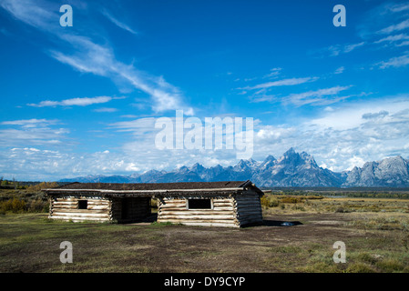 Cunningham pioneer cabin cabane historique Parc national de Grand Teton Wyoming USA United States America montagne paysage Banque D'Images