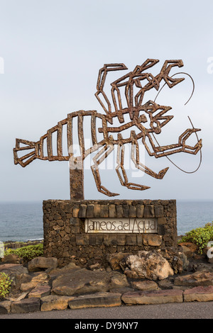 Panneau d'entrée de la grotte au crabe de Jameos del Agua, Lanzarote, îles Canaries, Espagne Banque D'Images