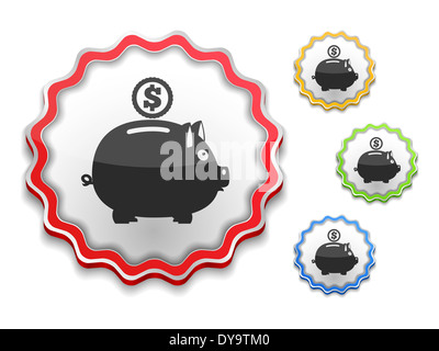 L'icône de l'étiquette avec une tirelire Banque D'Images