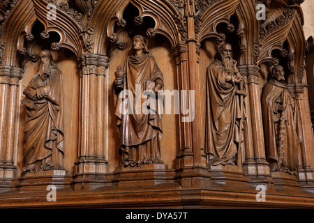 Royaume-uni, Angleterre, Norwich, Norfolk, chaire en bois sculpté de la Cathédrale Banque D'Images