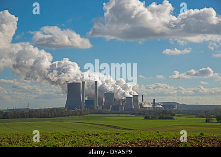 Bergheim, du lignite, l'Allemagne, l'Erft, Europe, power station, Niederaußem, Nordrhein, RWE, Westphalie, l'énergie, l'environnement Banque D'Images