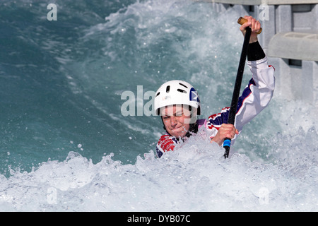 Rachel HOUSTON, finale B C1 Slalom femmes GO 2014 Essais Sélection Lee Valley White Water Centre, London, UK Banque D'Images
