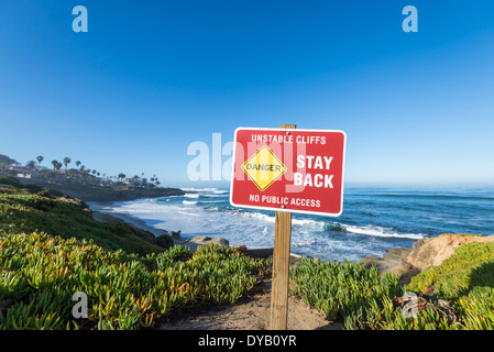 Le Signe de danger au-dessus d'une plage. La Jolla, Californie, États-Unis. Banque D'Images