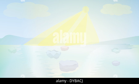 Paysage Arctique, océan brillant background. vector illustration avec la transparence. Banque D'Images