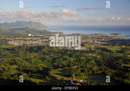 Vue panoramique de Kaneohe du Pali, Oahu, Hawaii, USA Banque D'Images