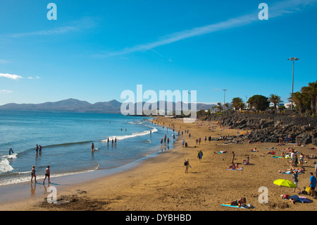 La plage Playa Grande, à Puerto del Carmen, Lanzarote, Canary Islands, Spain, Europe Banque D'Images