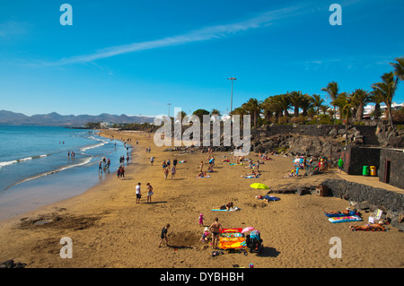 La plage Playa Grande, à Puerto del Carmen, Lanzarote, Canary Islands, Spain, Europe Banque D'Images