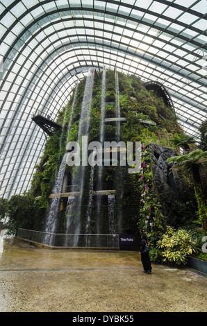 Les chutes, un 35m cascade intérieure à la forêt de nuages d'hiver, jardins, près de la baie, Singapour Banque D'Images