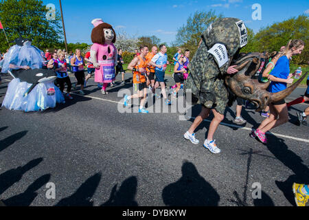 Londres, Royaume-Uni. 13 avr, 2014. Fancy Dress Costumes recueillir plus d'argent pour les organismes de bienfaisance, mais doit être l'enfer pour courir à. Le Marathon de Londres commence à Greenwich à Blackheath passe par Canary Wharf et termine dans le Mall. Londres, Royaume-Uni, 13 avril 2014. Guy Bell, 07771 gbphotos@guy 786236. Banque D'Images