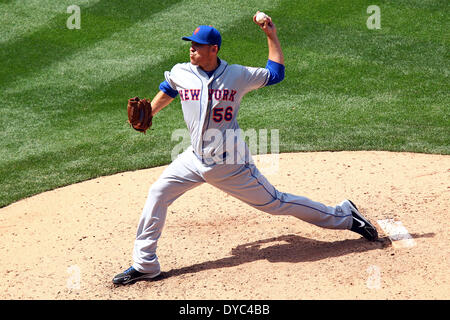 Anaheim, Californie, USA. 13 avr, 2014. 13 avril 2014, Anaheim, Californie : New York Mets relief pitcher Scott Rice (56) emplacements au cours de la jeu de la Ligue Majeure de Baseball entre les Mets de New York et le Los Angeles Angels au Angel Stadium le 13 avril 2014 à Anaheim, en Californie. Rob Carmell/CSM/Alamy Live News Banque D'Images
