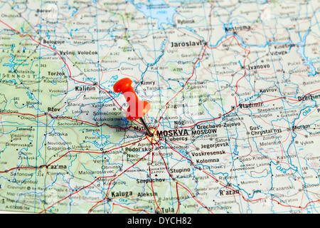 Carte de pointage de l'axe rouge sur la carte de la ville de Moscou. Banque D'Images