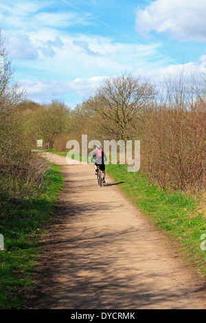 Cycliste sur le cycle de la Nation Réseau 6, Trans Pennine Trail, Trail, Don supérieur Wortley, Barnsley, Sud, Yorkshire, Angleterre, Royaume-Uni. Banque D'Images