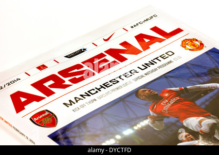 Arsenal vs Manchester United Premier League match de football programme de la saison de Premiership 2013-2014, Angleterre Banque D'Images