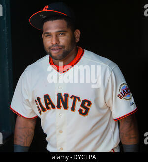 20 avril 2013 : Giants de San Francisco de troisième but Pablo Sandoval (48) avant la MLB baseball match entre les Rockies du Colorado et les Giants de San Francisco à AT&T Park à San Francisco CA. Les géants vaincus les Rocheuses 5-4. Damon Tarver/Cal Sport Media Banque D'Images