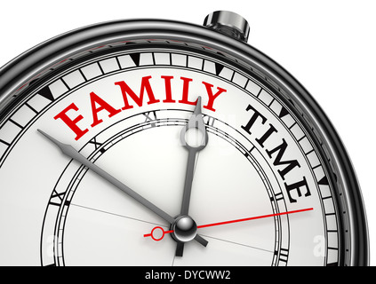 Temps de la famille concept réveil libre isolé sur fond blanc avec des mots rouge et noir Banque D'Images