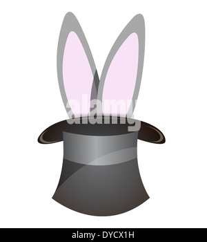 Lapin sortant d'une hat illustration design over white Banque D'Images