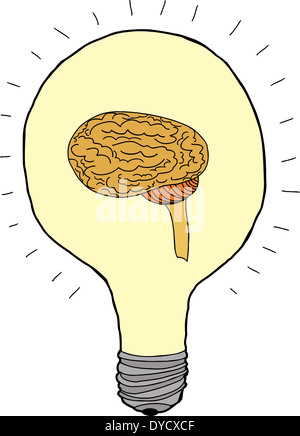 L'ampoule lumineuse isolée avec l'intérieur du cerveau Banque D'Images