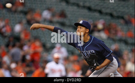 Baltimore, MD, USA. 14 avr, 2014. Rays de Tampa Bay pitcher Chris Archer (22). Rays de Tampa Bay vs Baltimore Orioles à l'Oriole Park at Camden Yards de Baltimore, Maryland le 14 avril 2014. Photo : Mike Buscher/Cal Sport Media/Alamy Live News Banque D'Images