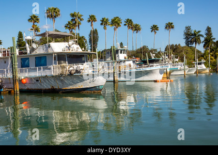 Floride,Port Charlotte Harbour,Placida,Gasparilla Sound,Golfe du Mexique,Seminole Trader,bateau de pêche commerciale,bateau,rouillé,quai,FL140214187 Banque D'Images