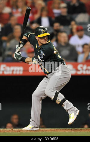 Anaheim, CA. 14 avr, 2014. Oakland Athletics de troisième but Josh Donaldson # 20 au bâton en ligue majeure de baseball pendant les match entre les Athletics d'Oakland et Los Angeles Angels à Anaheim Stadium à Anaheim, en Californie.Louis Lopez/CSM/Alamy Live News Banque D'Images