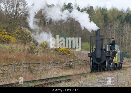 Réplique de la locomotive à vapeur du xixe siècle Locomotion musée Beamish North East England UK Banque D'Images