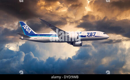 All Nippon Airways Boeing 787-8 Dreamliner en vol dans la soirée Banque D'Images