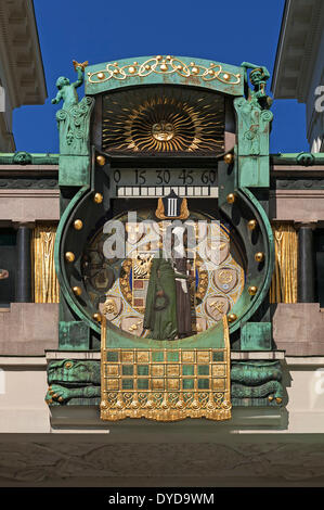 Ankeruhr réveil en établissement Ankerhof, par Franz von Matsch, Art Nouveau, 1913, Vienne, Vienne, Autriche l'État Banque D'Images