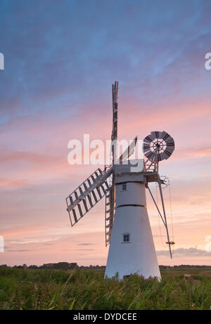 Thurne moulin sur un matin d'été sur les Norfolk Broads. Banque D'Images