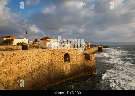 Vue sur les remparts de la vieille ville, Akko (Acre), Israël. Banque D'Images