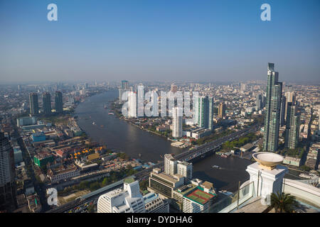 La Thaïlande, Asie, Bangkok, Saphan Taksin, architecture, ville, coloré, haut, panorama, rivière, Skyline, touristique, voyage Banque D'Images