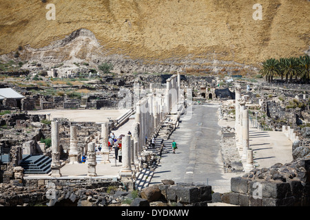 Ruines de l'Roman-Byzantine ville Scythopolis, tel le parc national de Beit Shean, Beit Shean, Israël. Banque D'Images